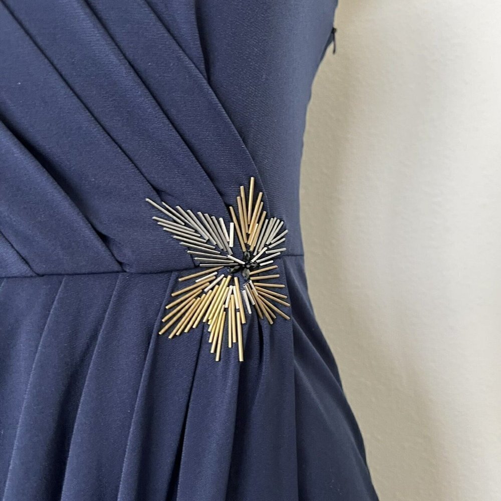 Max and Cleo Navy Blue One Shoulder Ruffle Cocktail Wedding Guest Dress Size 4 - Picture 8 of 14